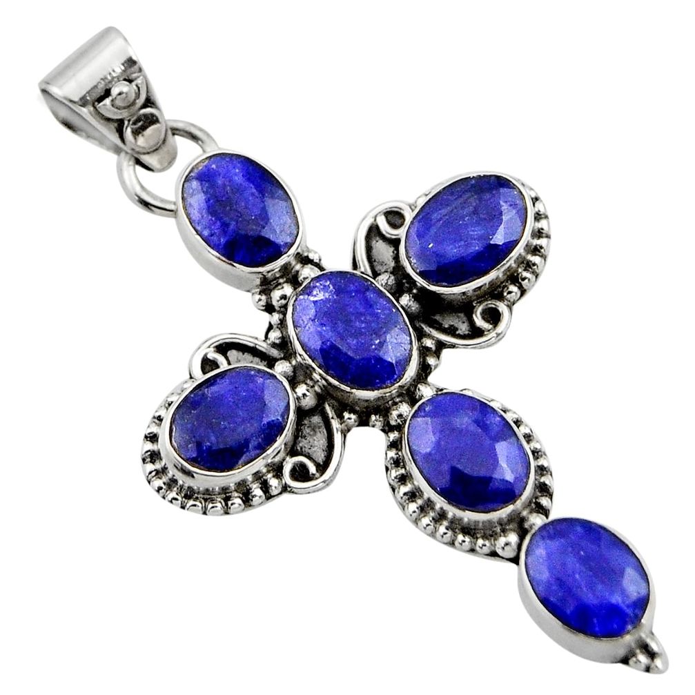 9.45cts natural blue sapphire 925 sterling silver holy cross pendant r15332
