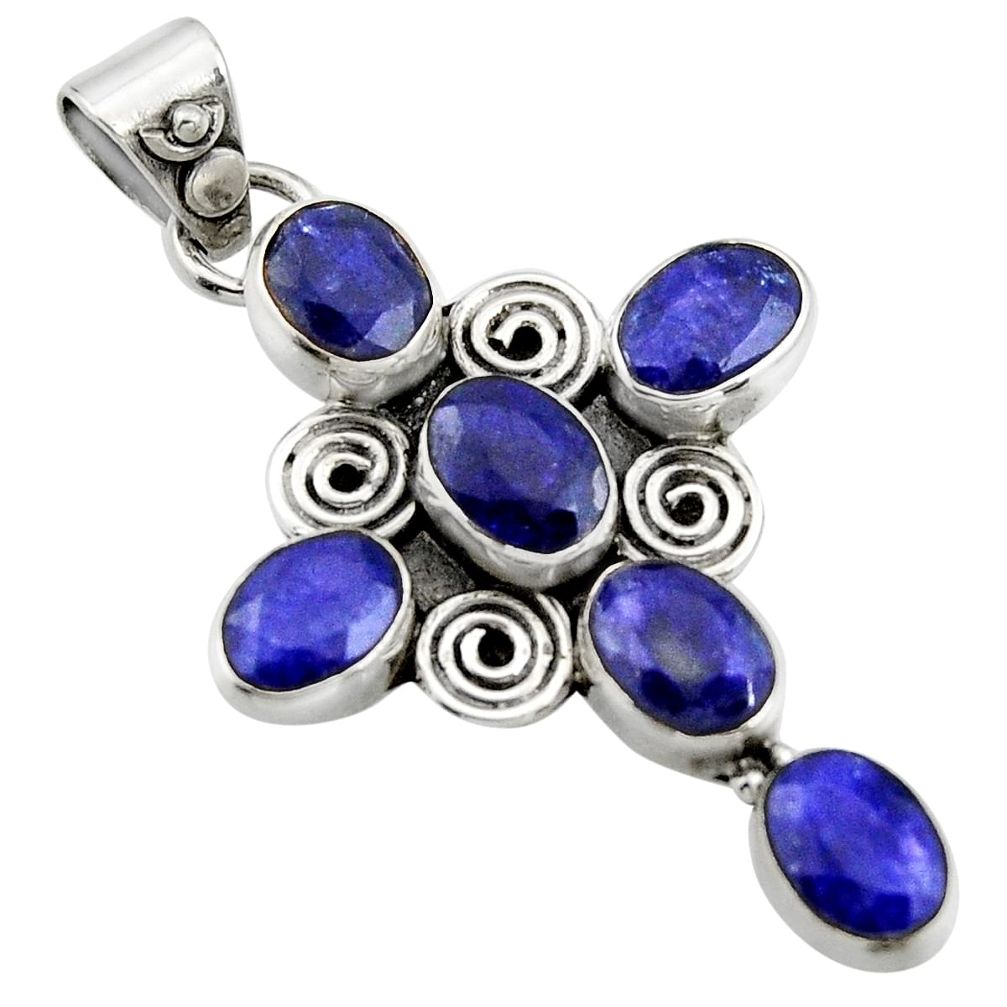 9.47cts natural blue sapphire 925 sterling silver holy cross pendant r15333