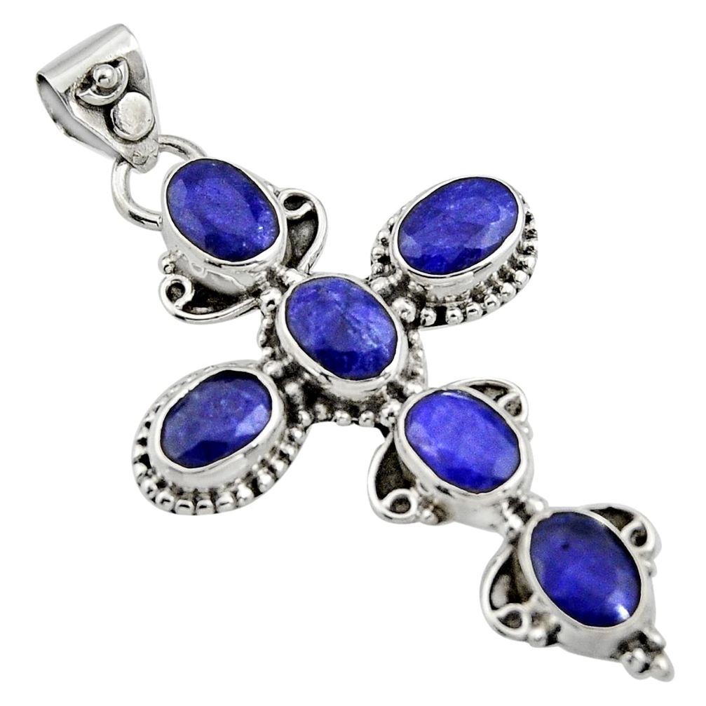 9.47cts natural blue sapphire 925 sterling silver holy cross pendant r15335