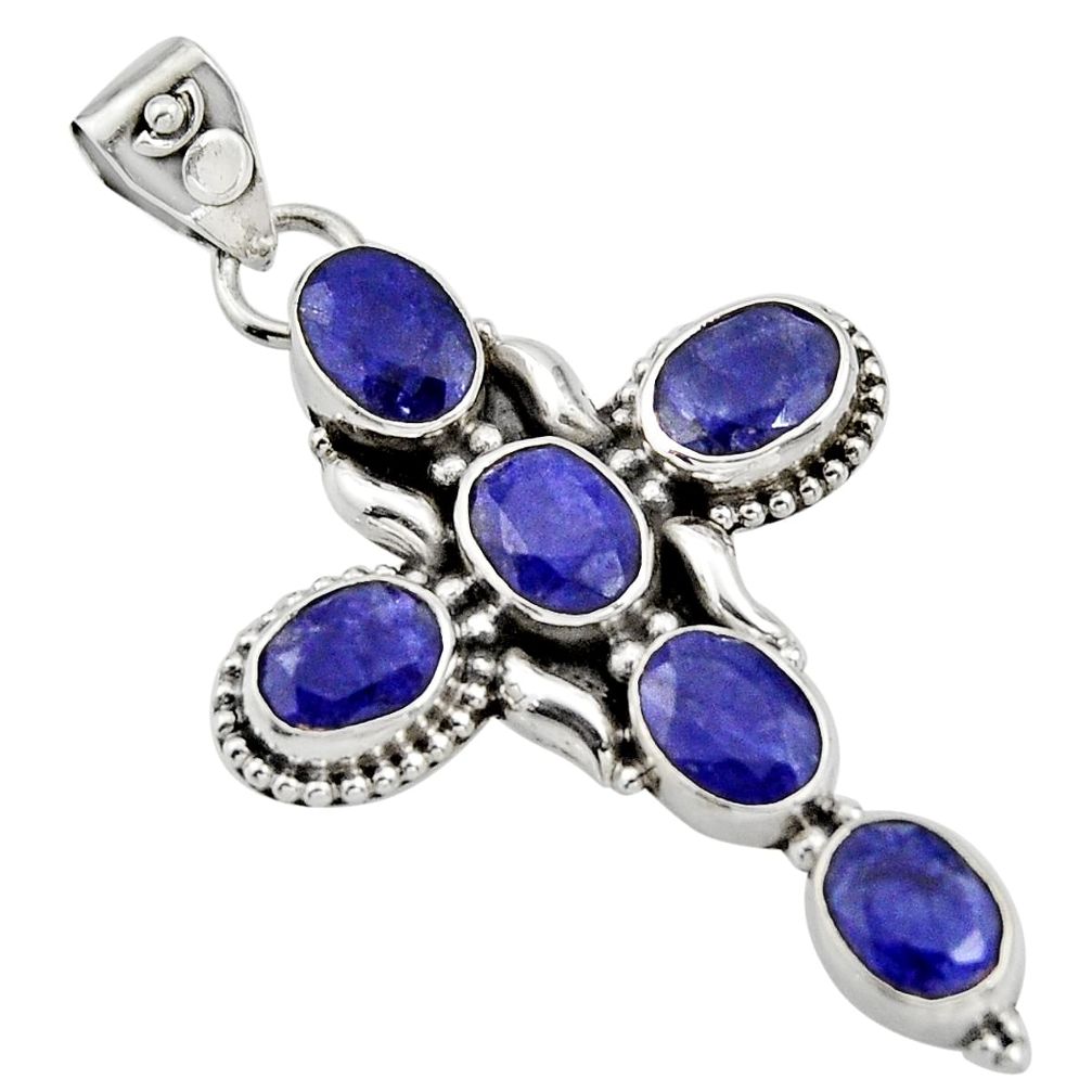 9.52cts natural blue sapphire 925 sterling silver holy cross pendant r15337