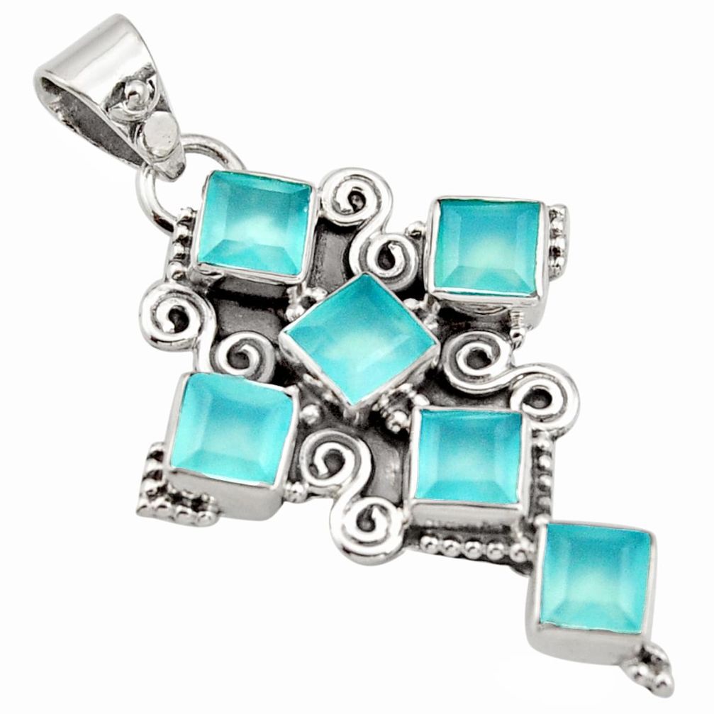 8.42cts natural aqua chalcedony 925 sterling silver holy cross pendant r15347
