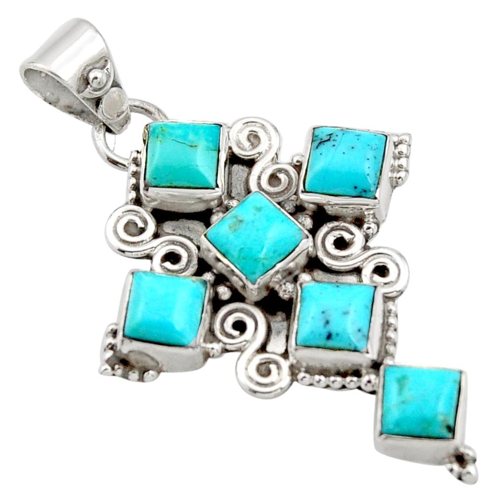 8.40cts blue arizona mohave turquoise 925 silver holy cross pendant r15350