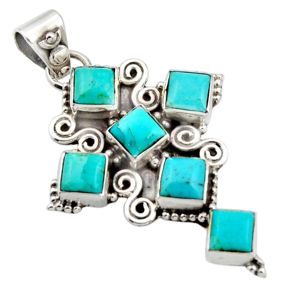 925 silver 8.03cts blue arizona mohave turquoise holy cross pendant r15352