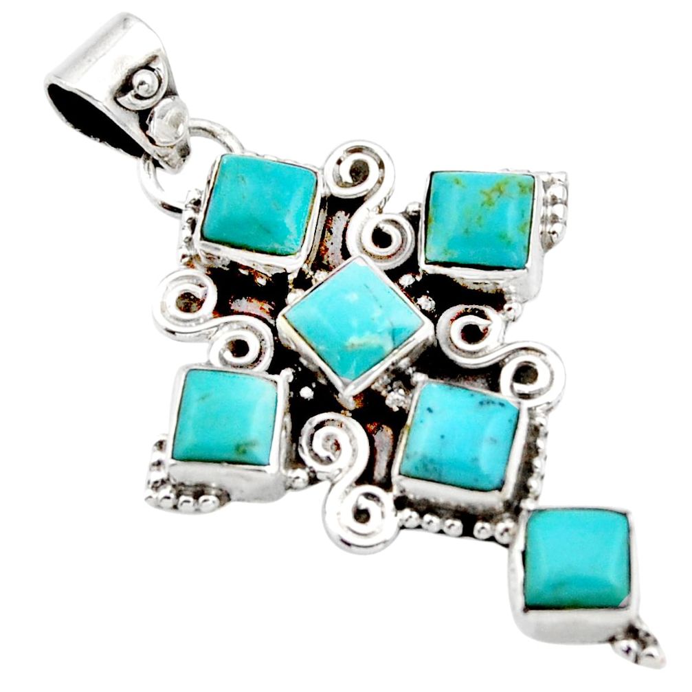 8.03cts blue arizona mohave turquoise 925 silver holy cross pendant r15353