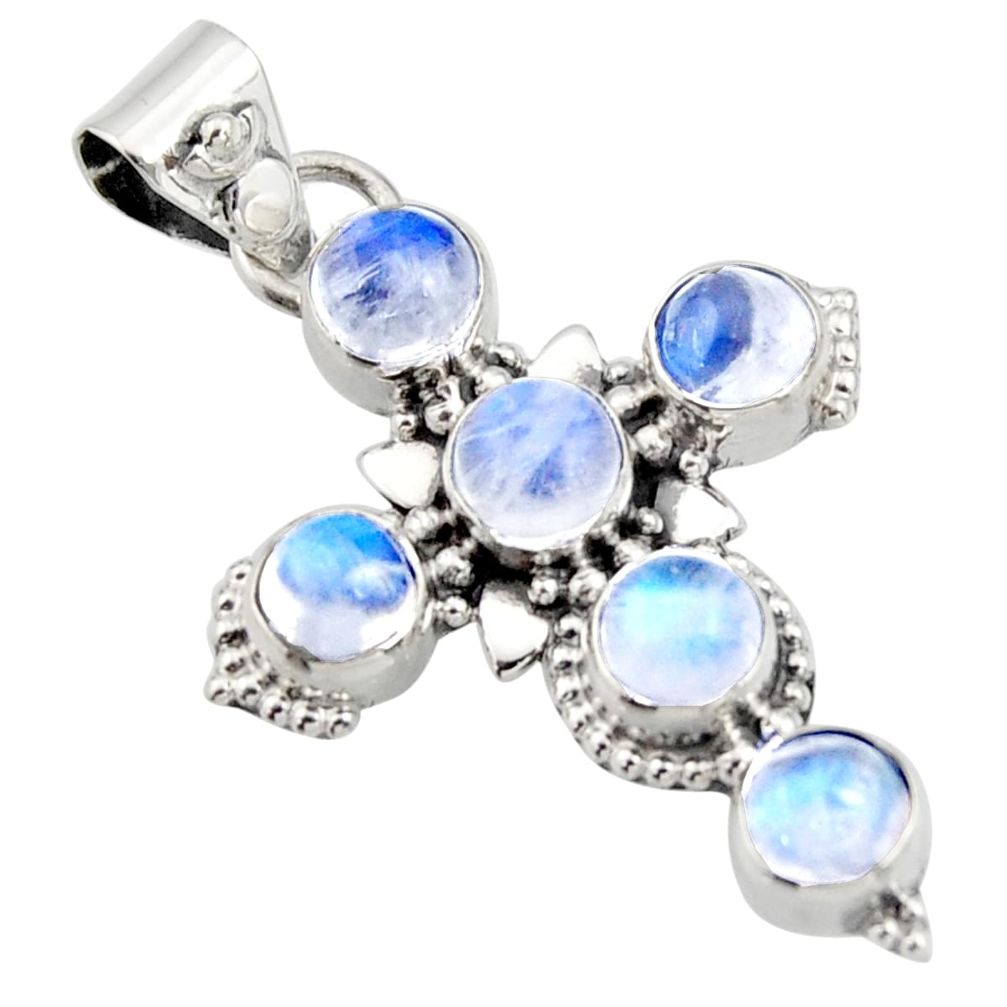 5.23cts natural rainbow moonstone 925 sterling silver holy cross pendant r15355