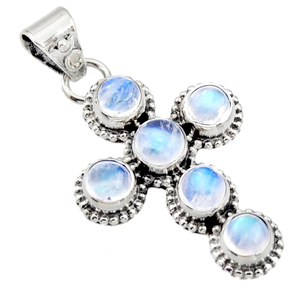 5.38cts natural rainbow moonstone 925 sterling silver holy cross pendant r15357