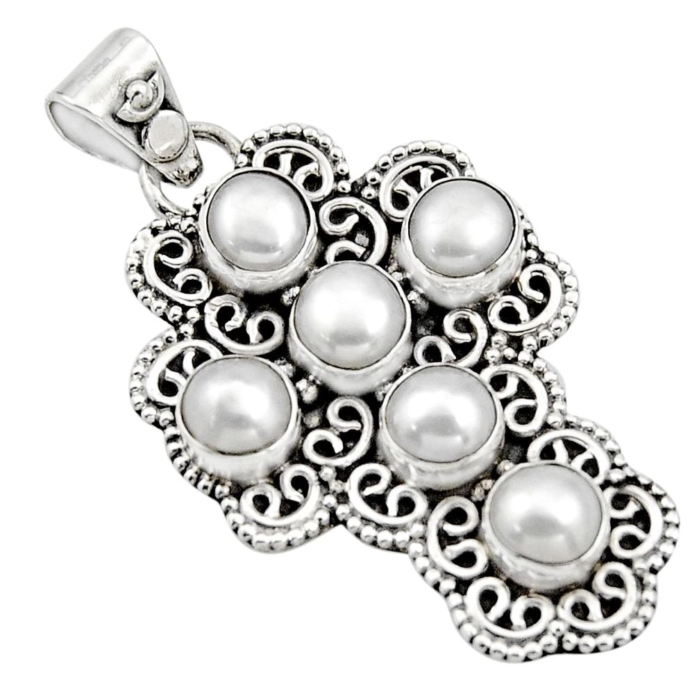 5.63cts natural white pearl 925 sterling silver holy cross pendant r15363