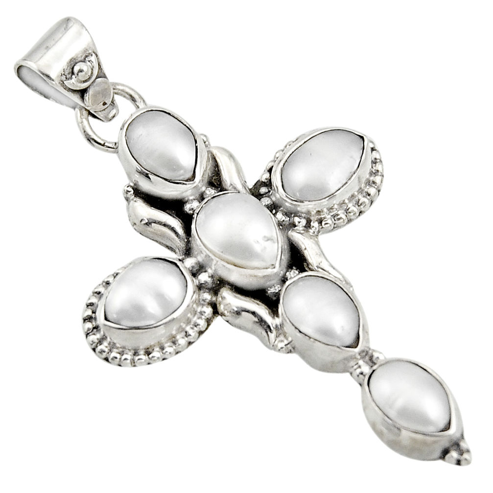 8.42cts natural white pearl 925 sterling silver holy cross pendant r15366