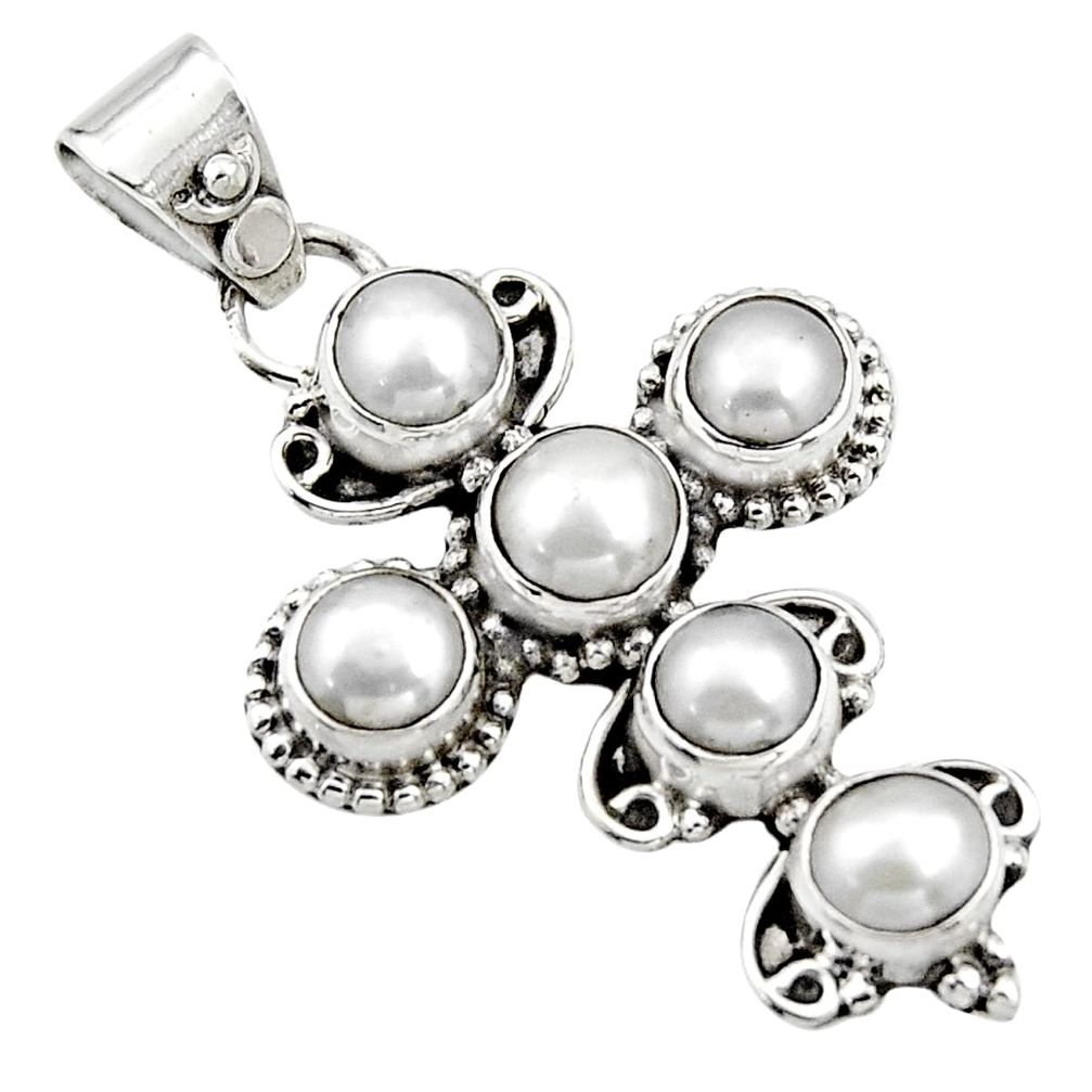 5.63cts natural white pearl 925 sterling silver holy cross pendant r15367