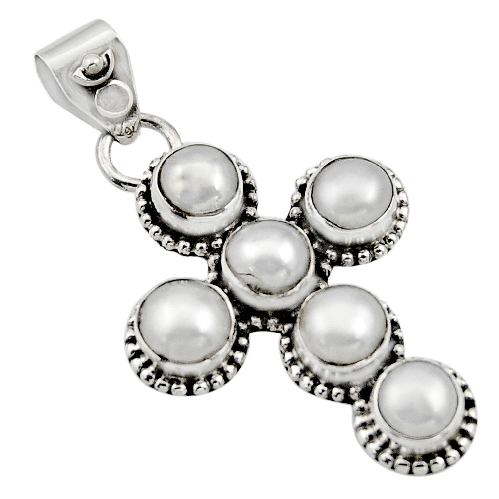 5.36cts natural white pearl 925 sterling silver holy cross pendant r15368