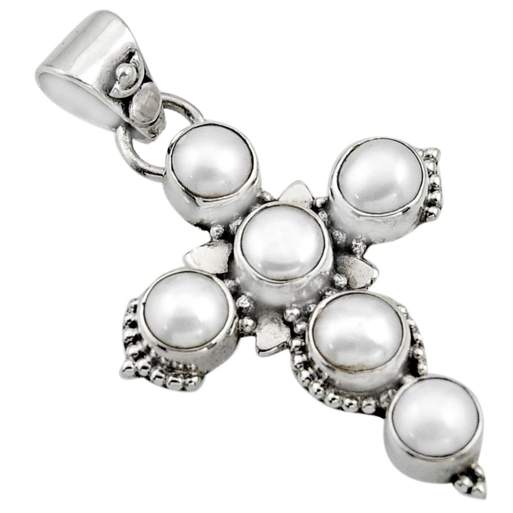 5.54cts natural white pearl 925 sterling silver holy cross pendant r15370
