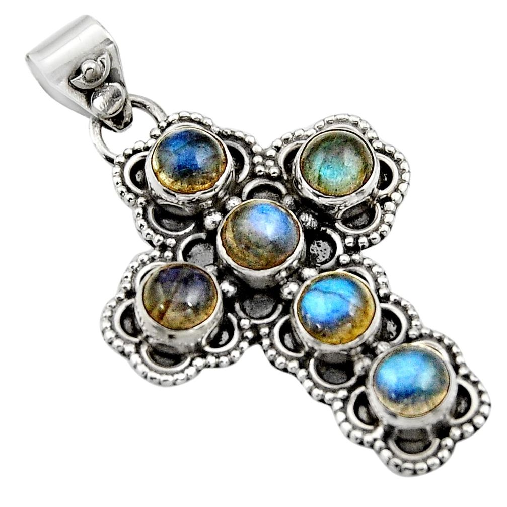 925 sterling silver 5.53cts natural blue labradorite holy cross pendant r15373