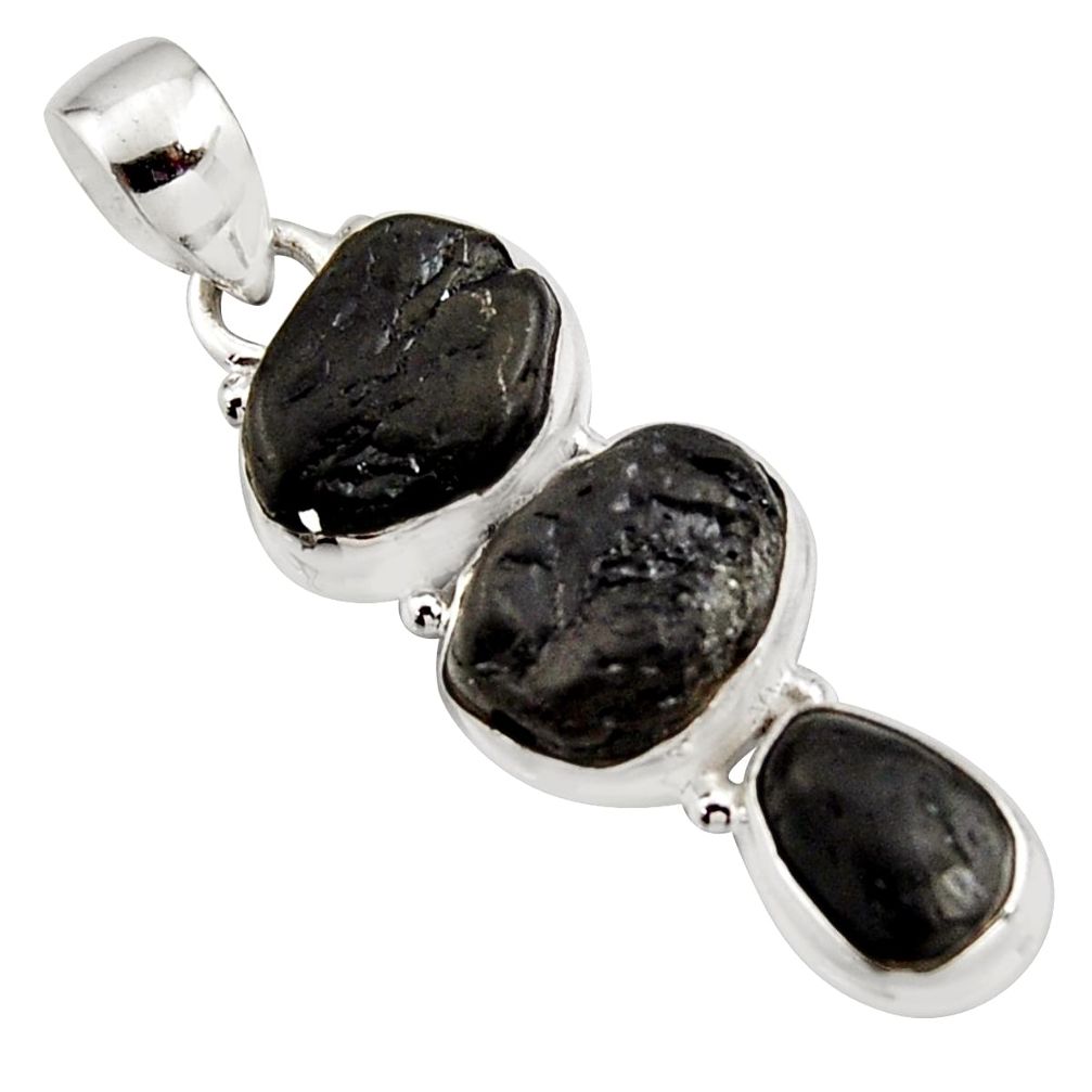 3 gems combo natural black tourmaline rough 925 sterling silver pendant r15961