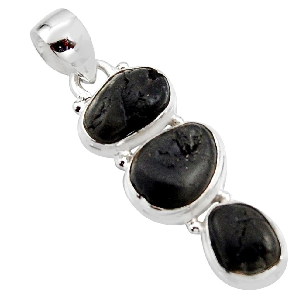 925 sterling silver 3 gems natural black tourmaline rough fancy pendant r15964