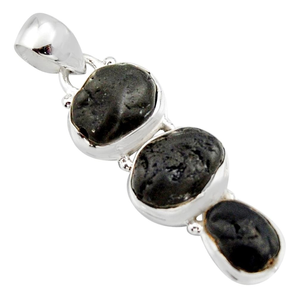 925 sterling silver 14.41cts natural black tourmaline rough pendant r15968