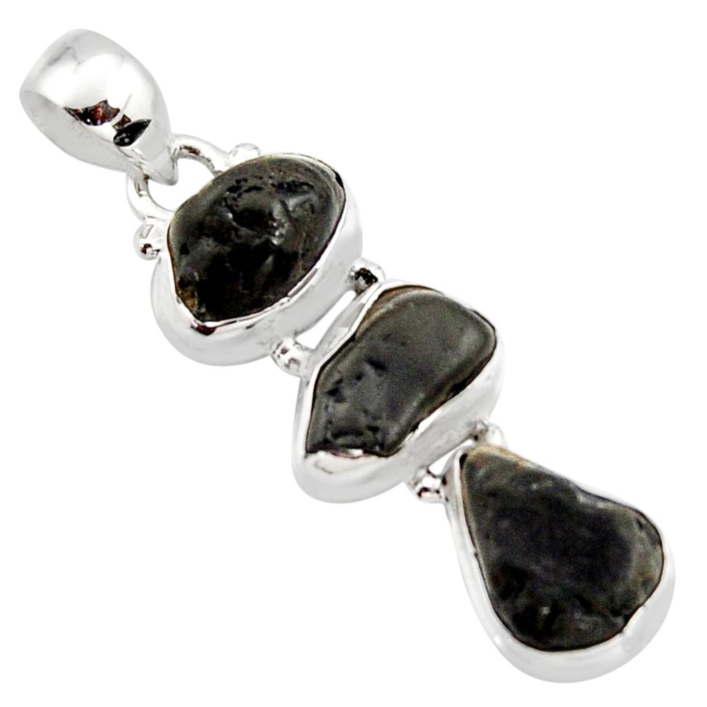14.88cts natural black tourmaline rough 925 sterling silver pendant r15970