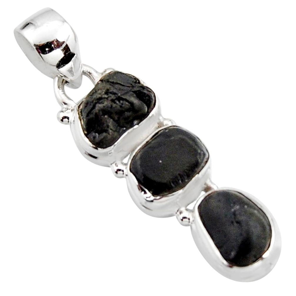 12.03cts natural black tourmaline rough 925 sterling silver pendant r15971