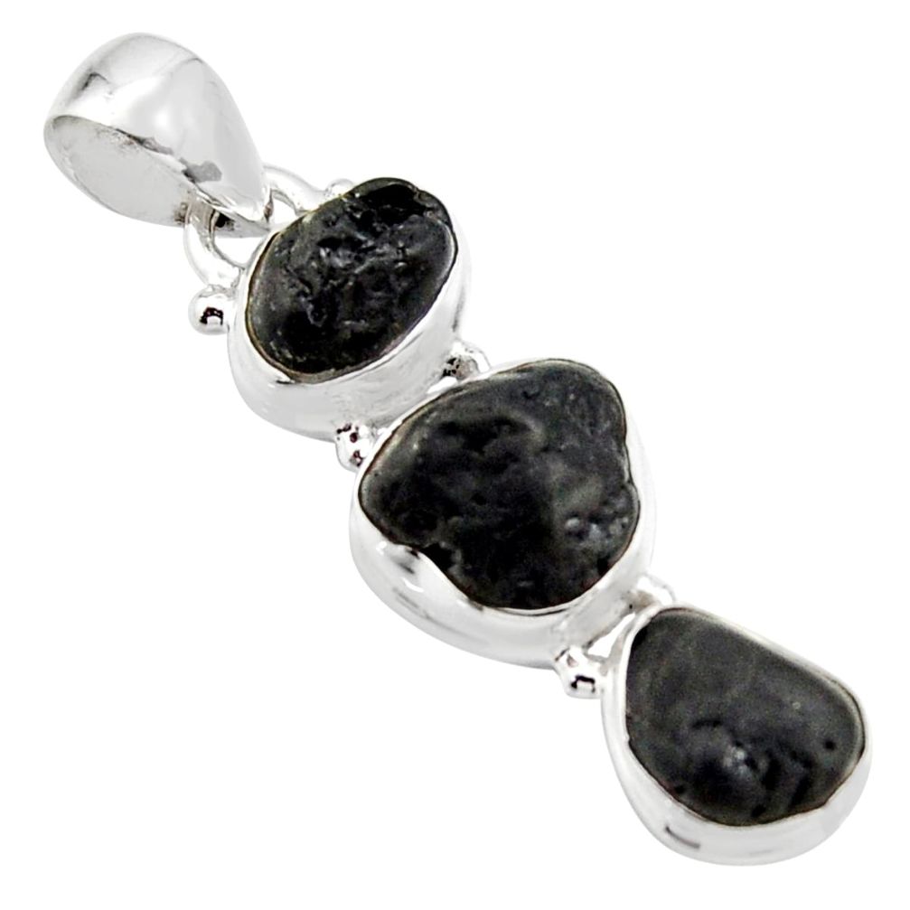 13.71cts natural black tourmaline rough 925 sterling silver pendant r15973