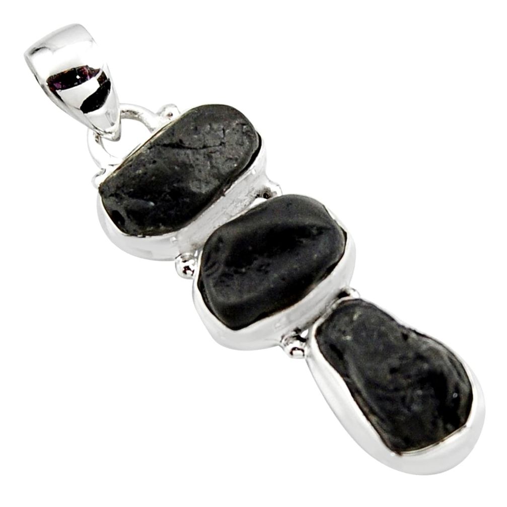 15.31cts natural black tourmaline rough 925 sterling silver pendant r15974