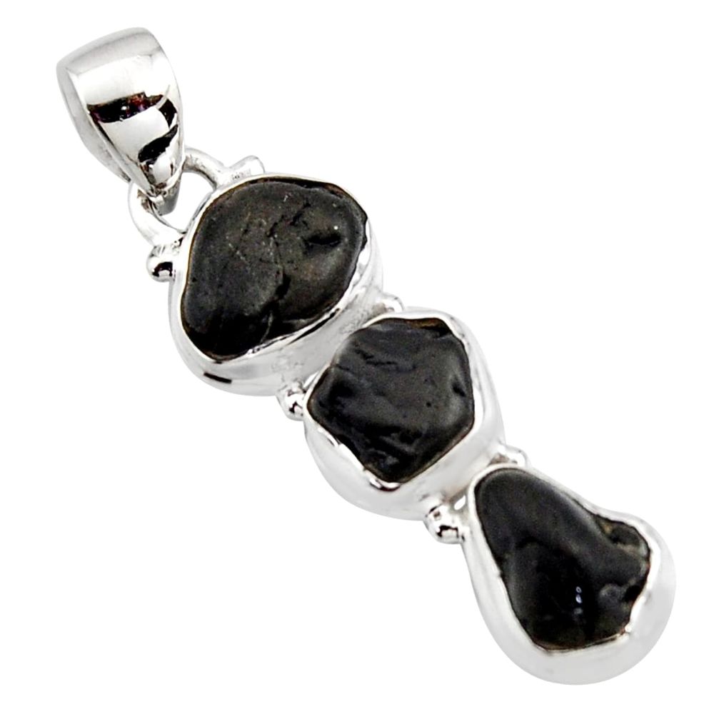 925 sterling silver 13.26cts natural black tourmaline rough fancy pendant r15976