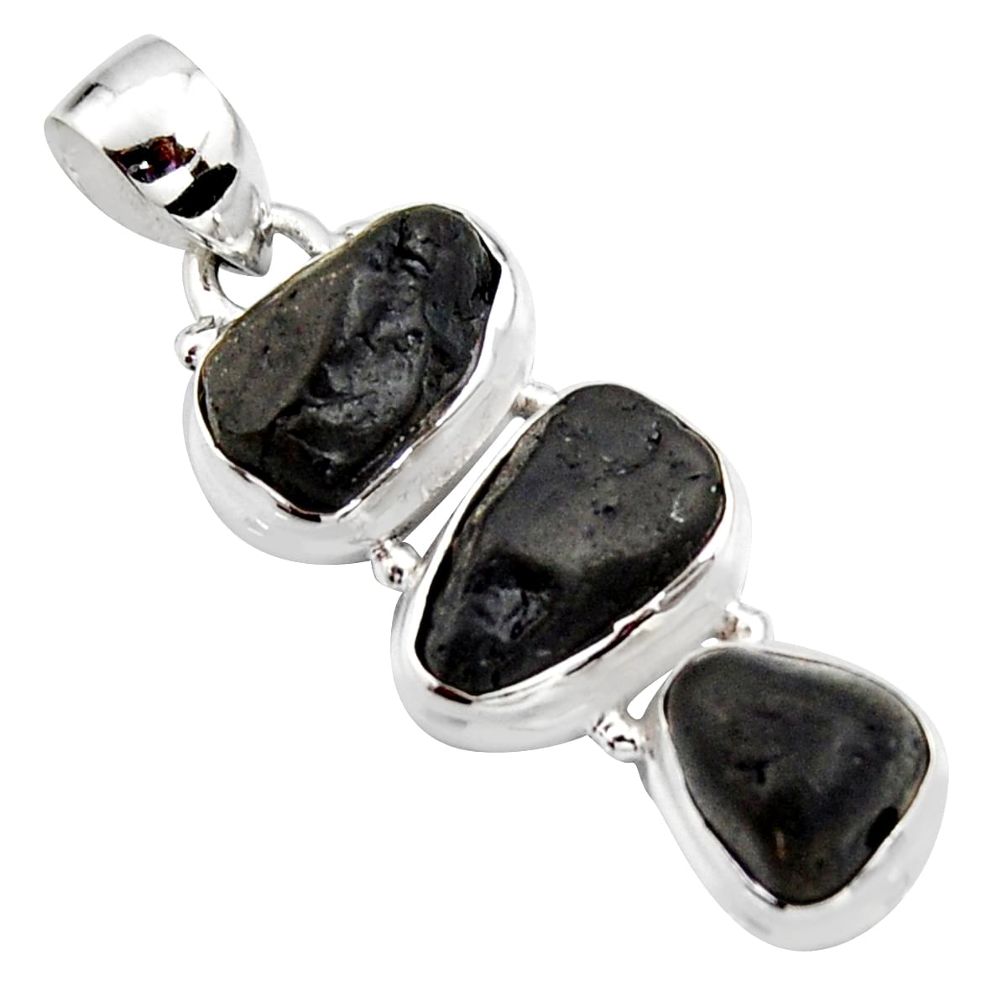 16.46cts natural black tourmaline rough 925 sterling silver pendant r15979