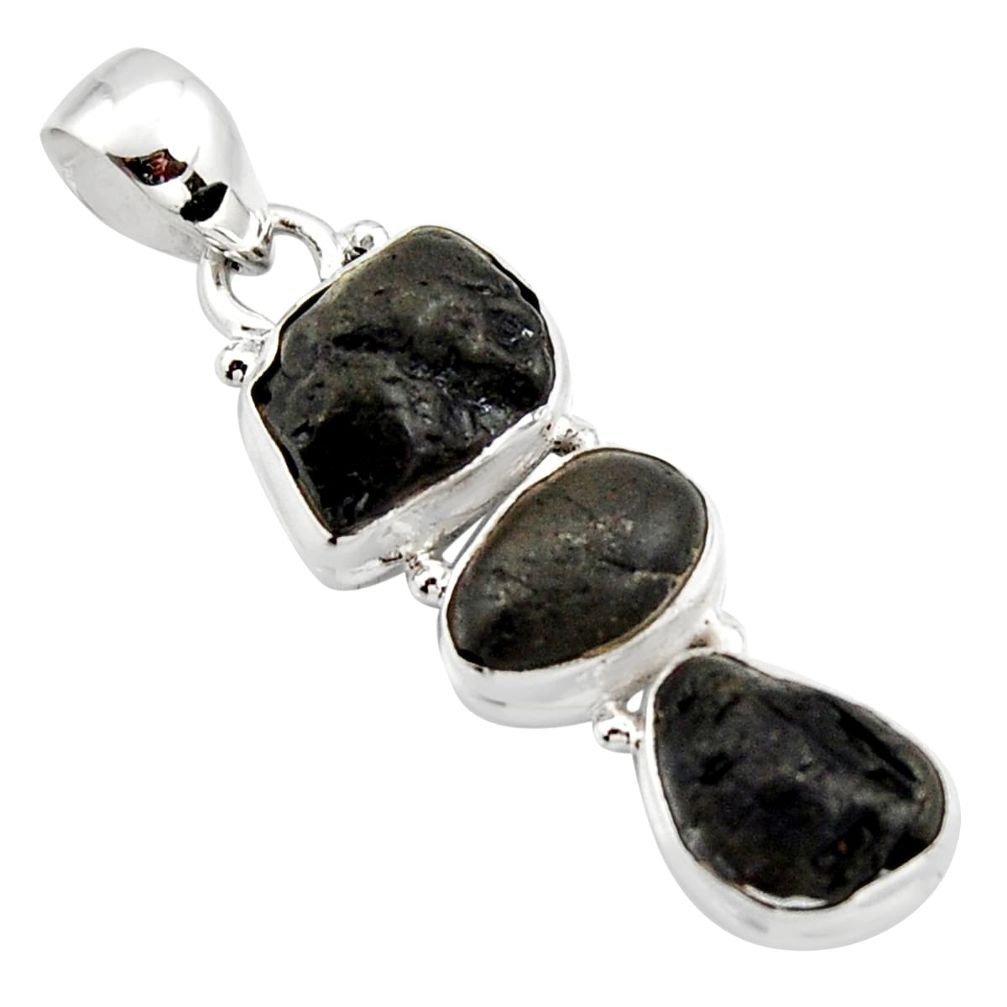 925 sterling silver 14.12cts natural black tourmaline rough pendant r15980