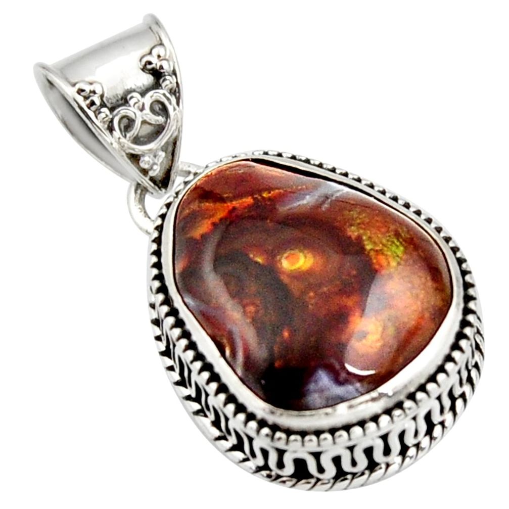 12.64cts natural multi color mexican fire agate 925 silver pendant r15981