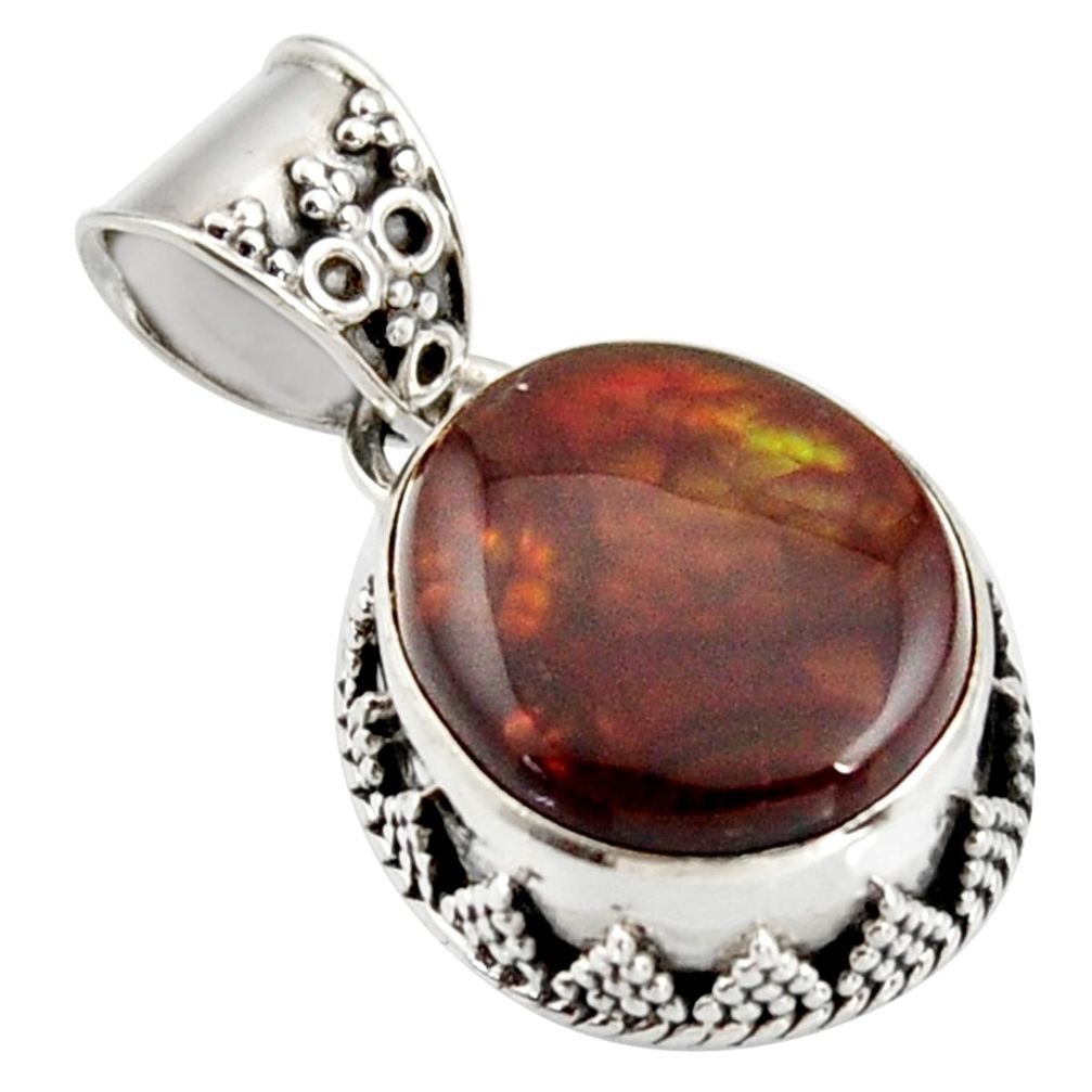 925 silver 11.89cts natural multi color mexican fire agate fancy pendant r15984