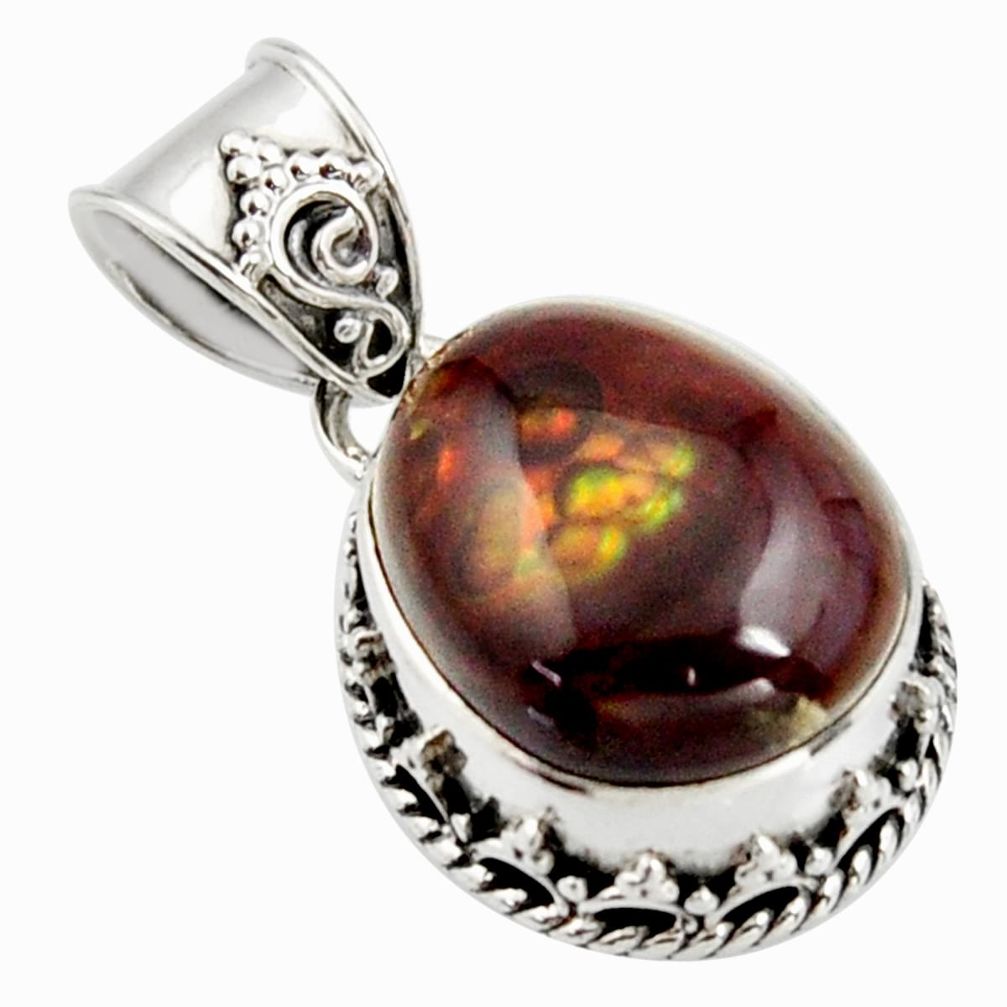 11.46cts natural multi color mexican fire agate fancy 925 silver pendant r15985