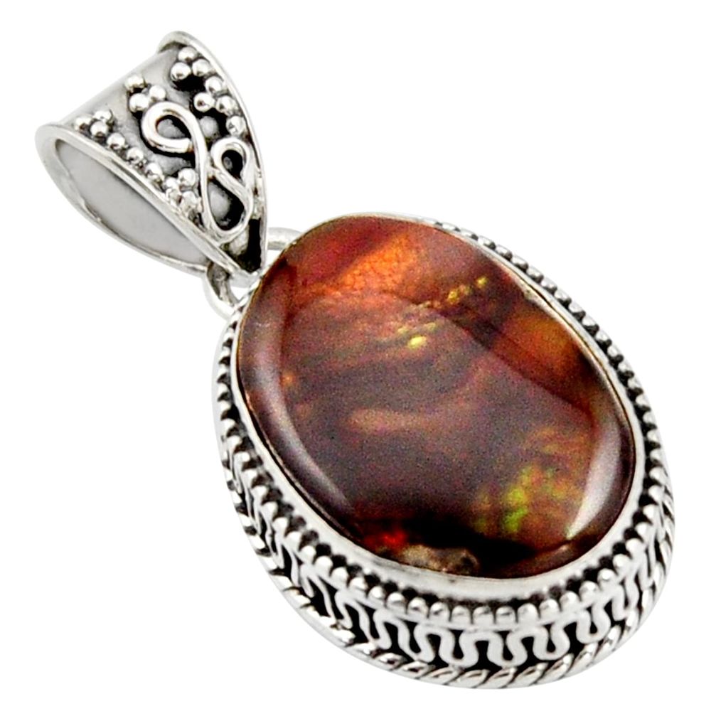 14.21cts natural multi color mexican fire agate fancy 925 silver pendant r15986