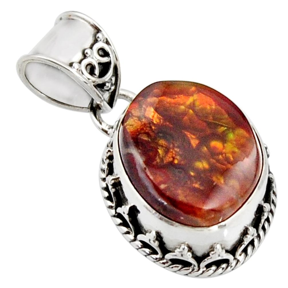 11.19cts natural multi color mexican fire agate fancy 925 silver pendant r15991