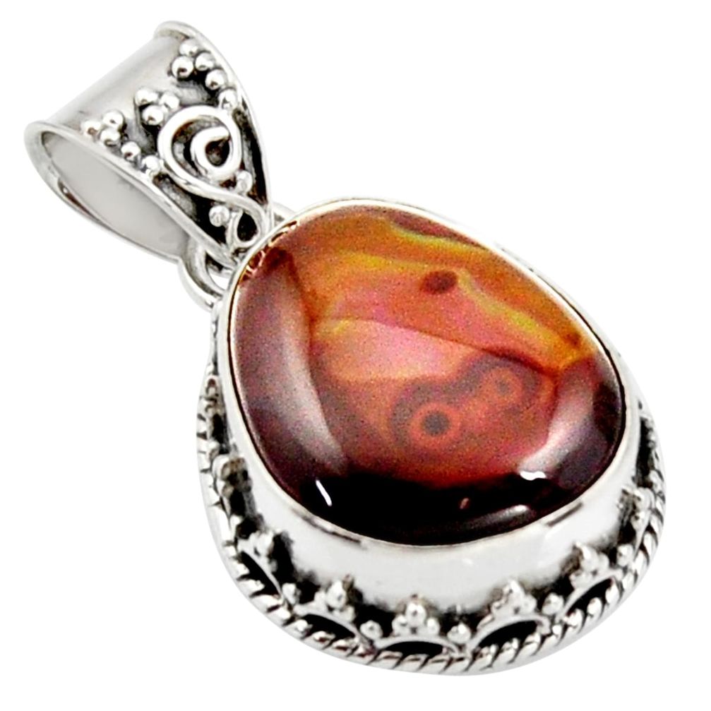 925 silver 12.96cts natural multi color mexican fire agate fancy pendant r15994