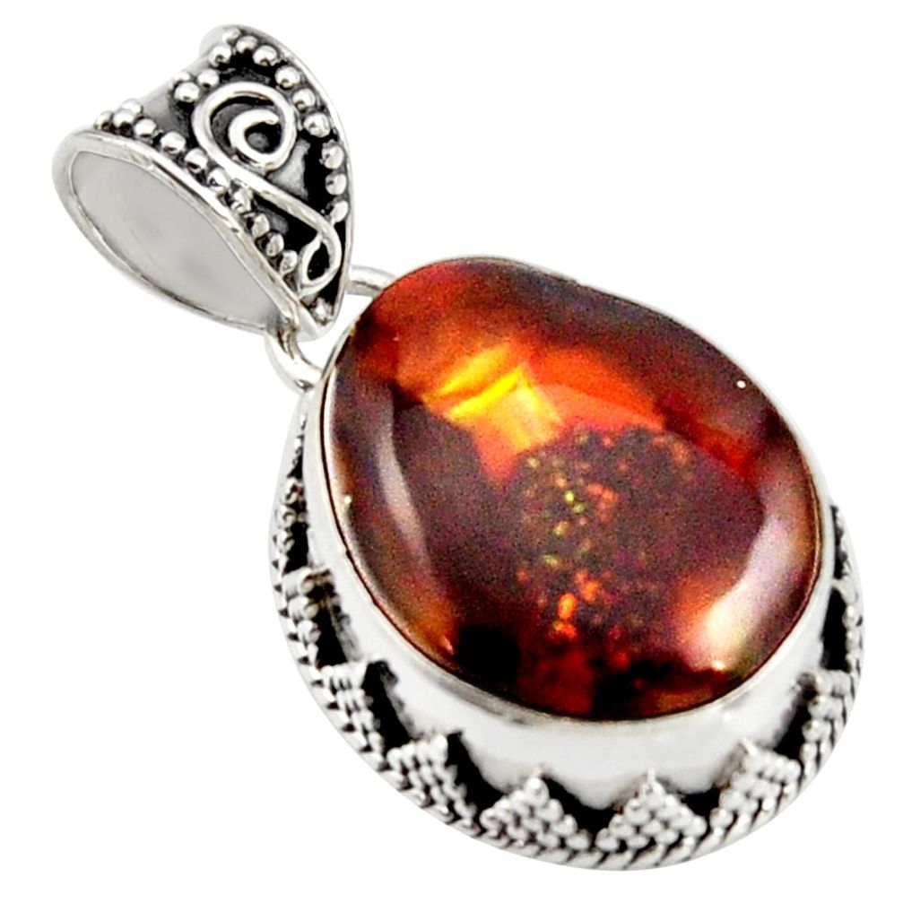 14.72cts natural multi color mexican fire agate 925 silver pendant r15995