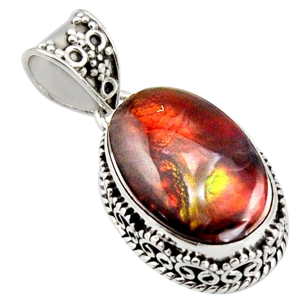 14.88cts natural multi color mexican fire agate fancy 925 silver pendant r15997