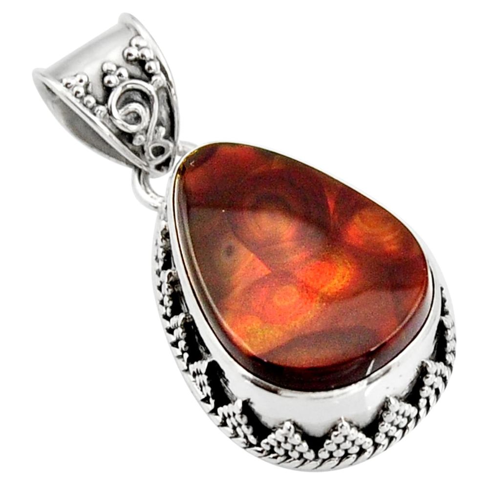 15.44cts natural multi color mexican fire agate 925 silver pendant r16000
