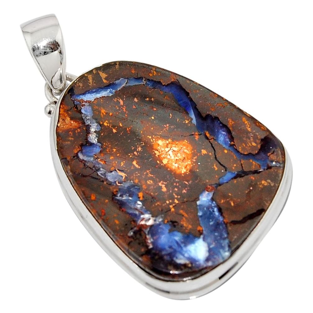 35.52cts natural brown boulder opal 925 sterling silver pendant jewelry r16002