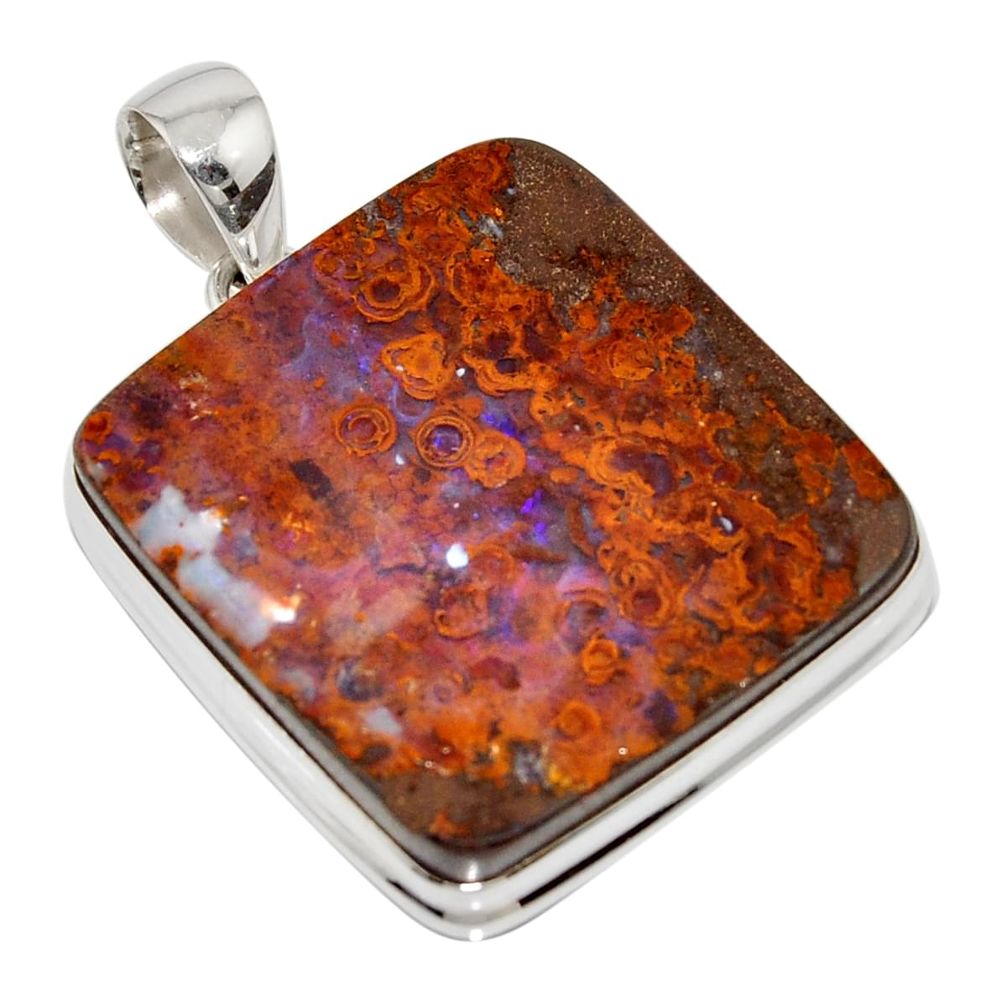 53.31cts natural brown boulder opal 925 sterling silver pendant jewelry r16003