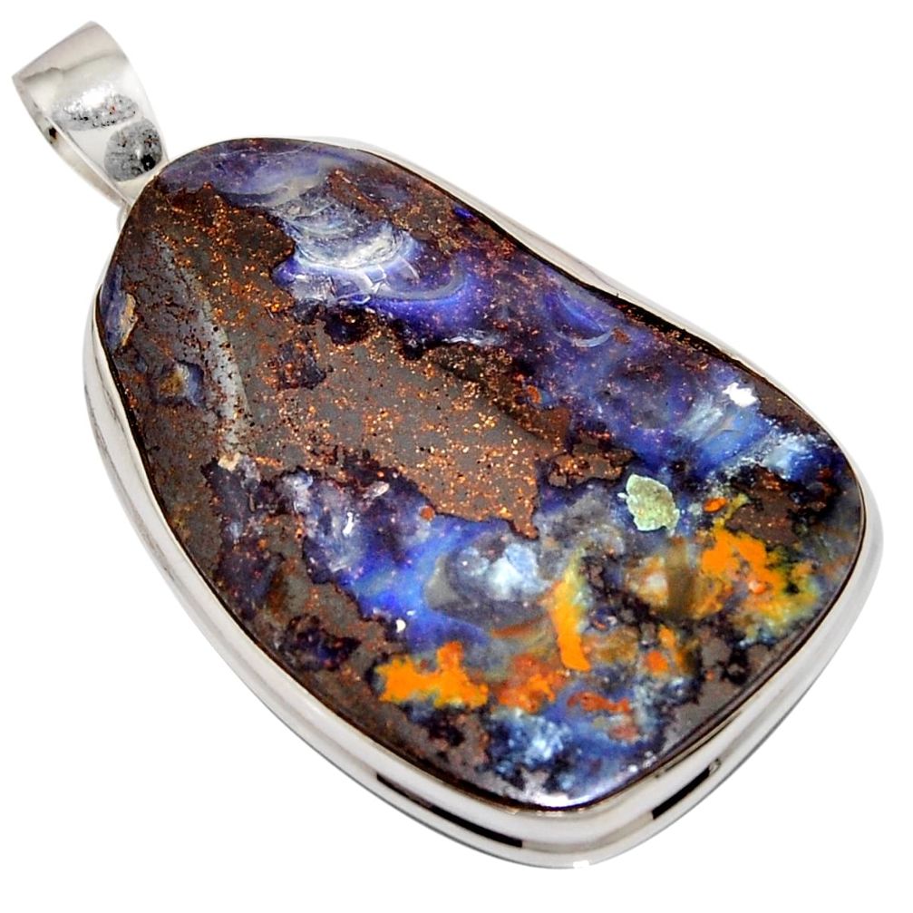 54.99cts natural brown boulder opal 925 sterling silver pendant jewelry r16005