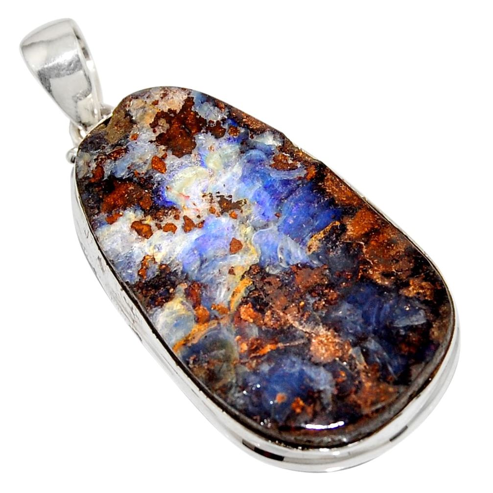 43.49cts natural brown boulder opal 925 sterling silver pendant jewelry r16009