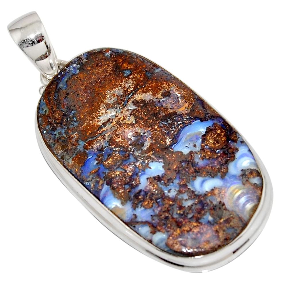 36.09cts natural brown boulder opal 925 sterling silver pendant jewelry r16010