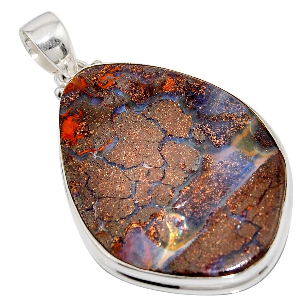 39.09cts natural brown boulder opal 925 sterling silver pendant jewelry r16012