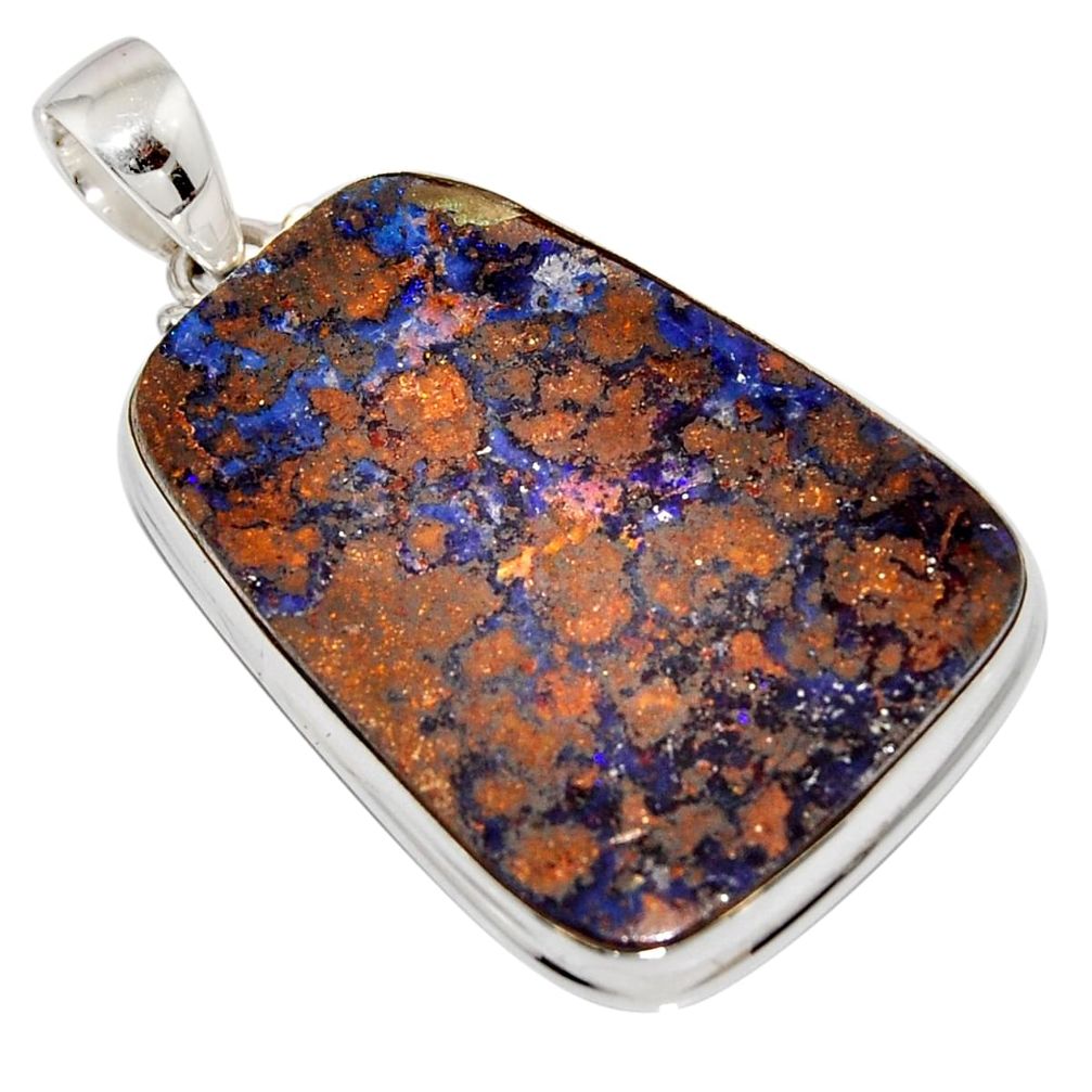 34.86cts natural brown boulder opal 925 sterling silver pendant jewelry r16014