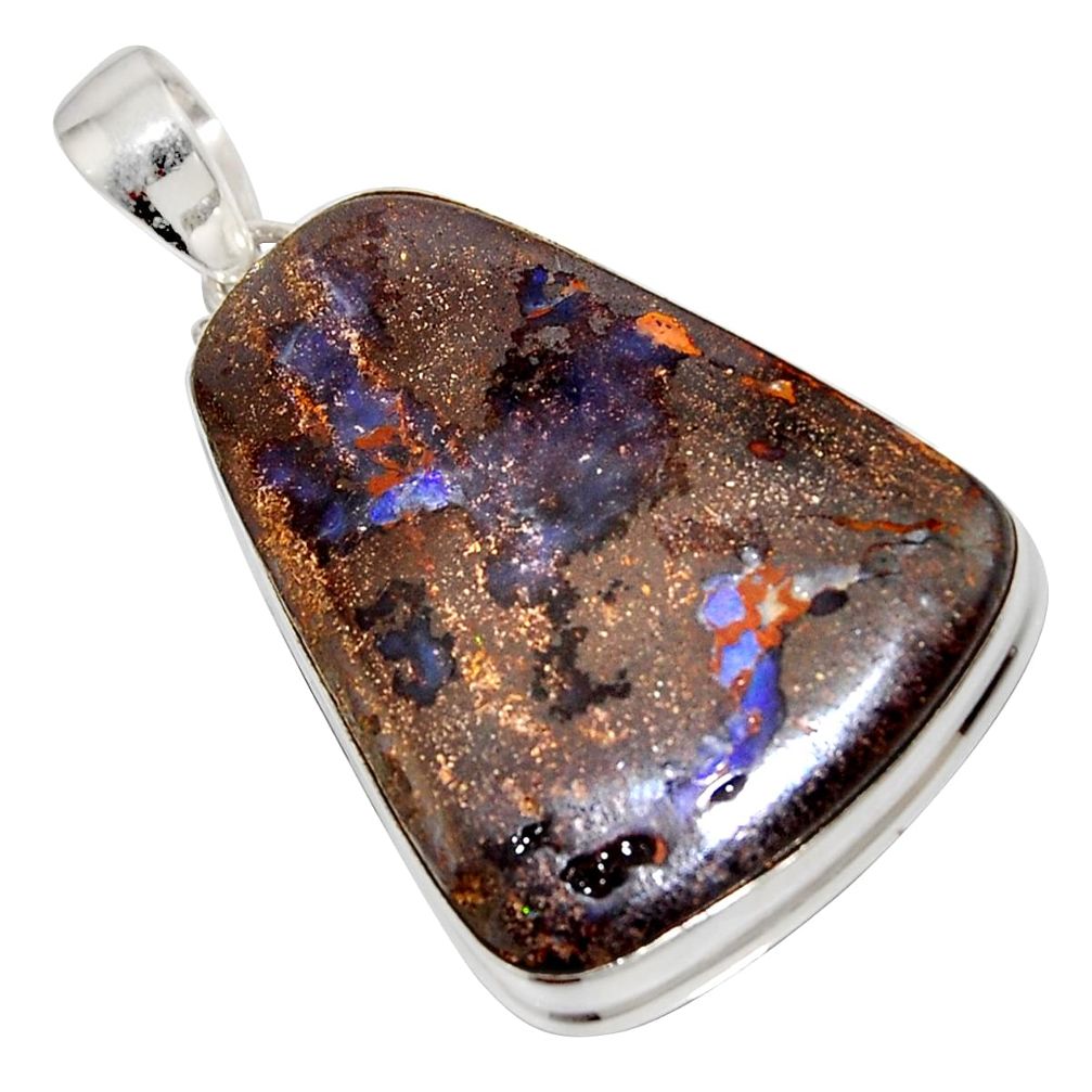 47.07cts natural brown boulder opal 925 sterling silver pendant jewelry r16016