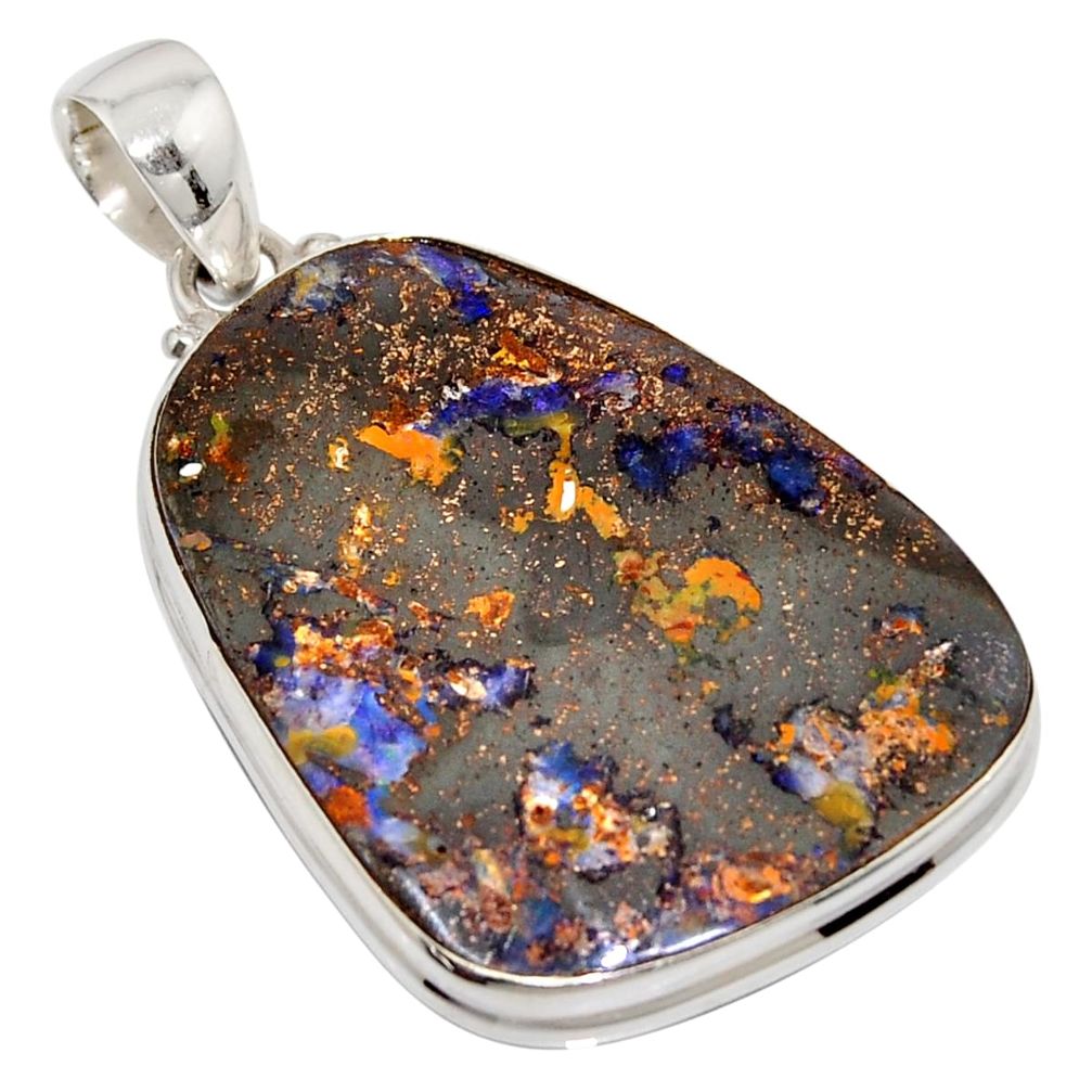 40.66cts natural brown boulder opal 925 sterling silver pendant jewelry r16017