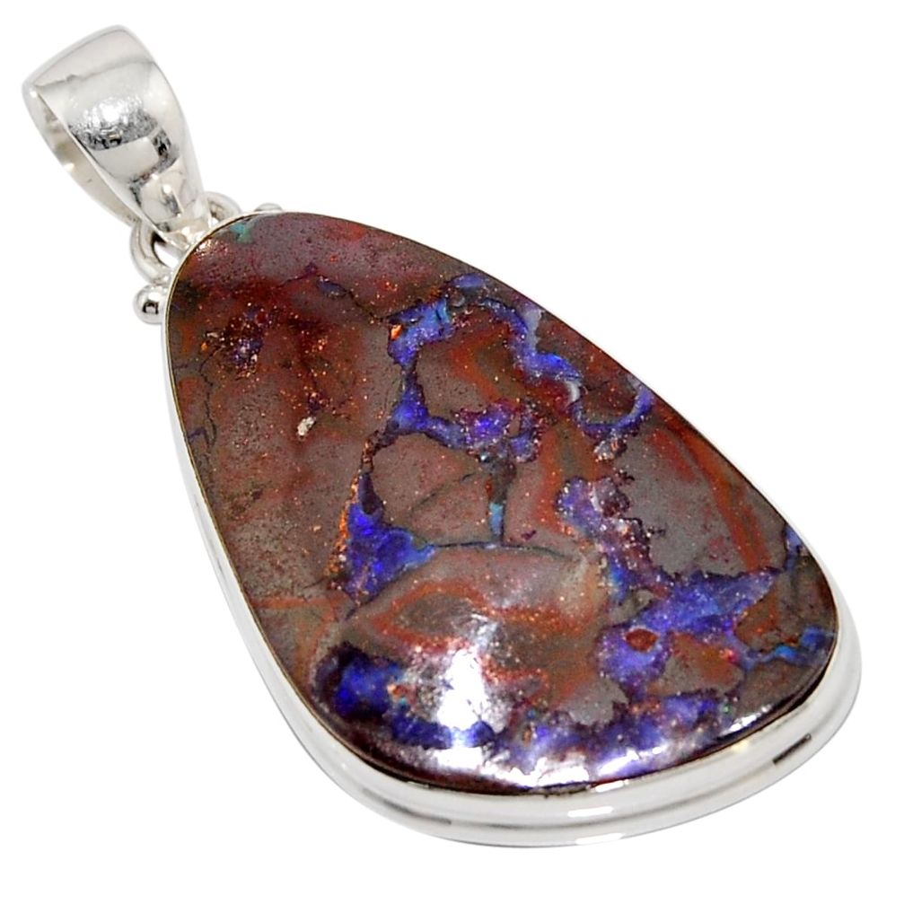 27.70cts natural brown boulder opal 925 sterling silver pendant jewelry r16037