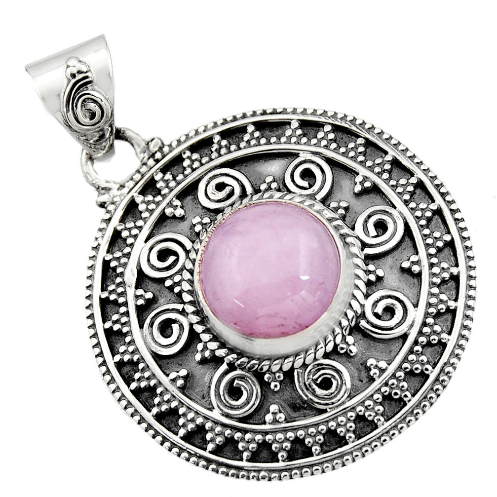 925 sterling silver 4.91cts natural pink kunzite round pendant jewelry r16244