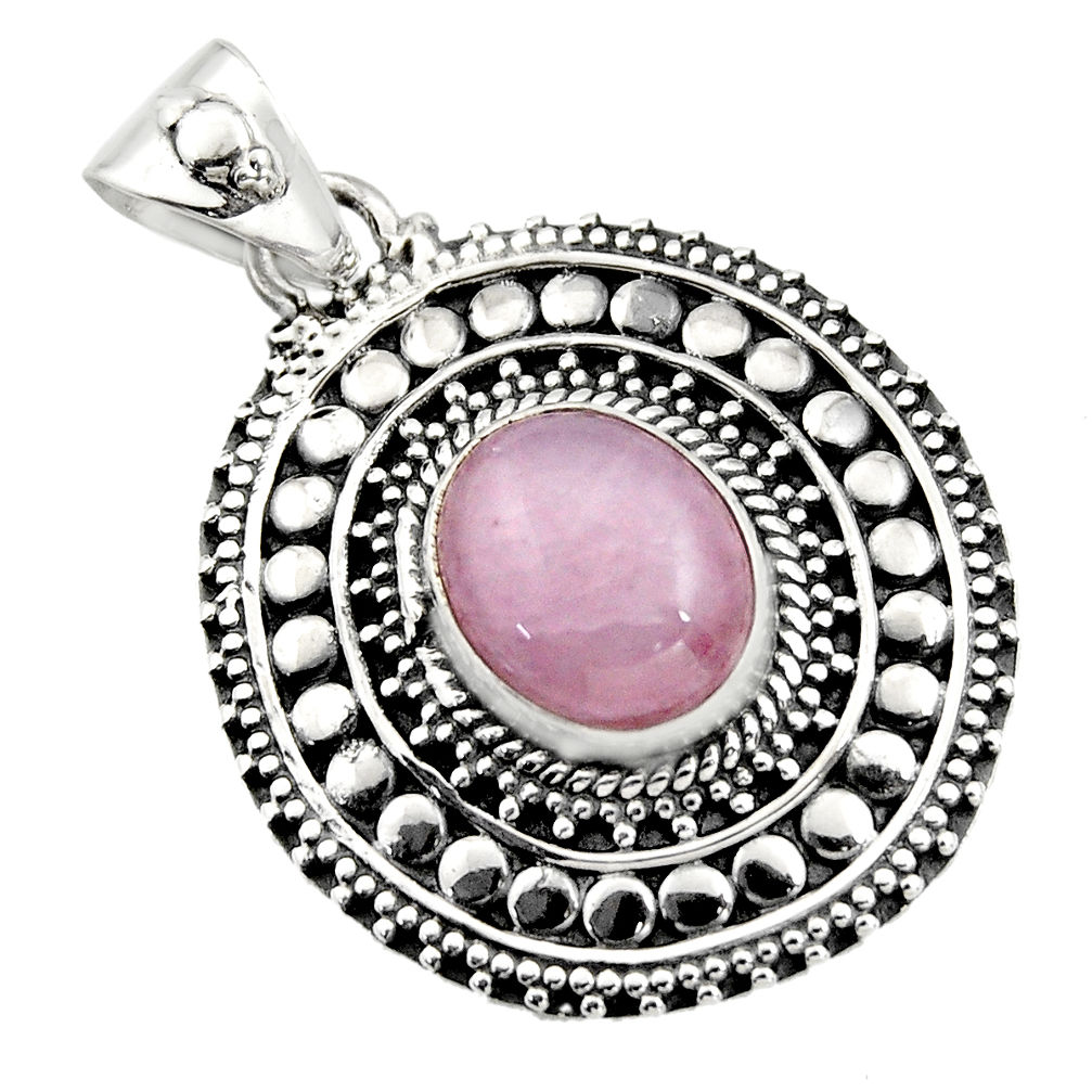 925 sterling silver 5.51cts natural pink kunzite oval pendant jewelry r16248