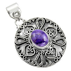 4.21cts natural purple charoite (siberian) 925 sterling silver pendant r16251