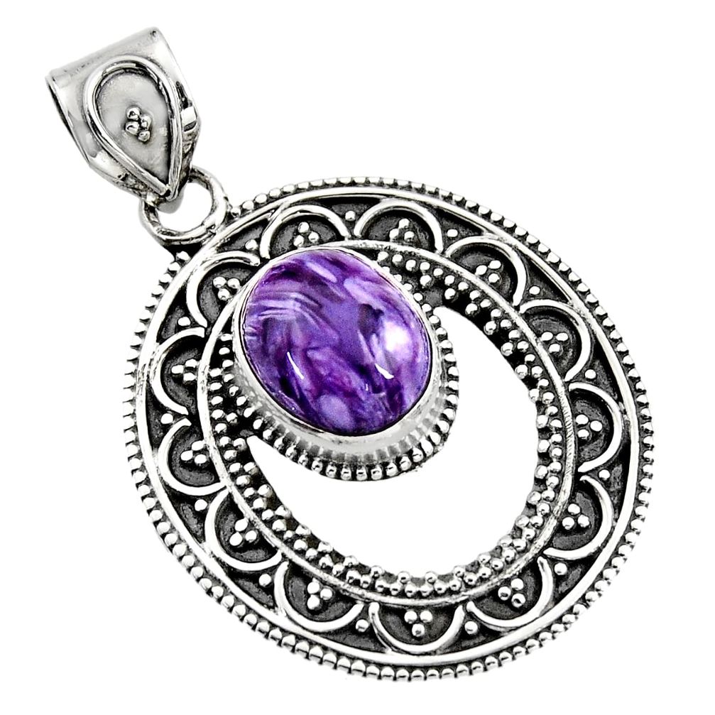 5.10cts natural purple charoite (siberian) 925 sterling silver pendant r16255