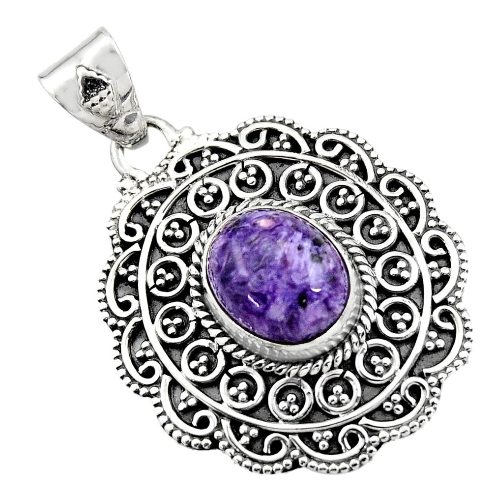 5.43cts natural purple charoite (siberian) 925 sterling silver pendant r16256